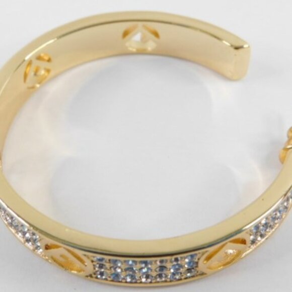 Large 1.75"  Fendi Gold Tone FF Motif Rhinestone Hoop Earrings (AUTHENTIC) - Picture 5 of 10